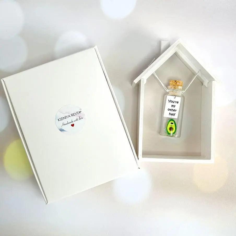 Cute Girlfriend and Boyfriend Gifts Mothers Day  Personalized Anniversary Present for Her Him   Custom Photo Birthday Gift Bottle (Green Avocado   You Are My Other Half in Wooden Frame)