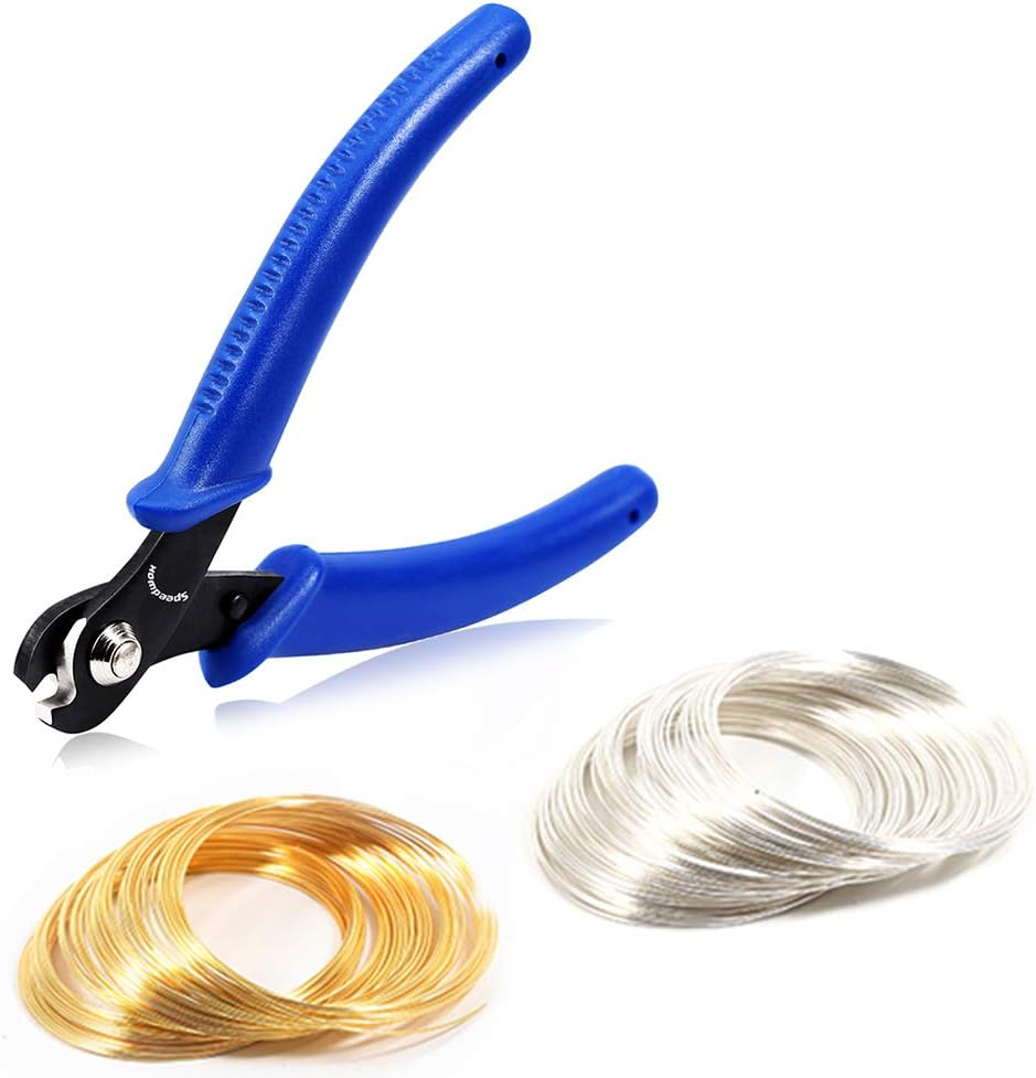 200 Loops Memory Wire for Bracelet Making 5 Inches Memory Wire Cutting Pliers Set for Jewelry Making Gold Silver Loop Jewelry Wire Arts DIY Making Supplies Hobby Work Tool