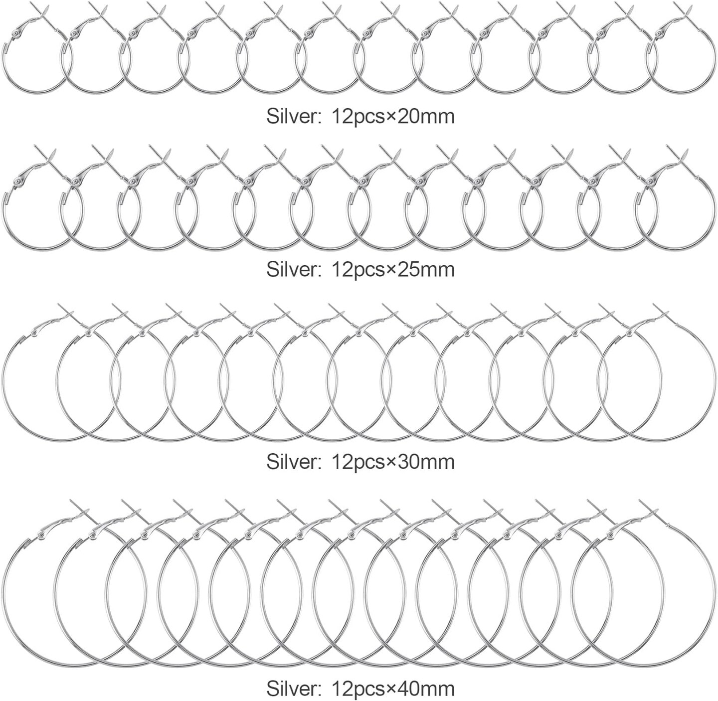 96Pcs Earring Hoops for Jewelry Making, Hypoallergenic Alloy Round Earrings Finding, Silver Open Beading DIY Earrings Craft Art Accessories