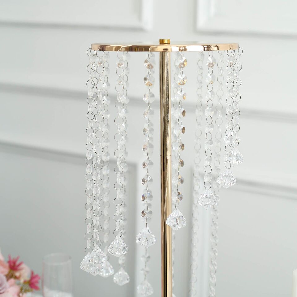 2 Gold 24 in Metal Flower Display STANDS Spiral Hanging Crystal Beads
