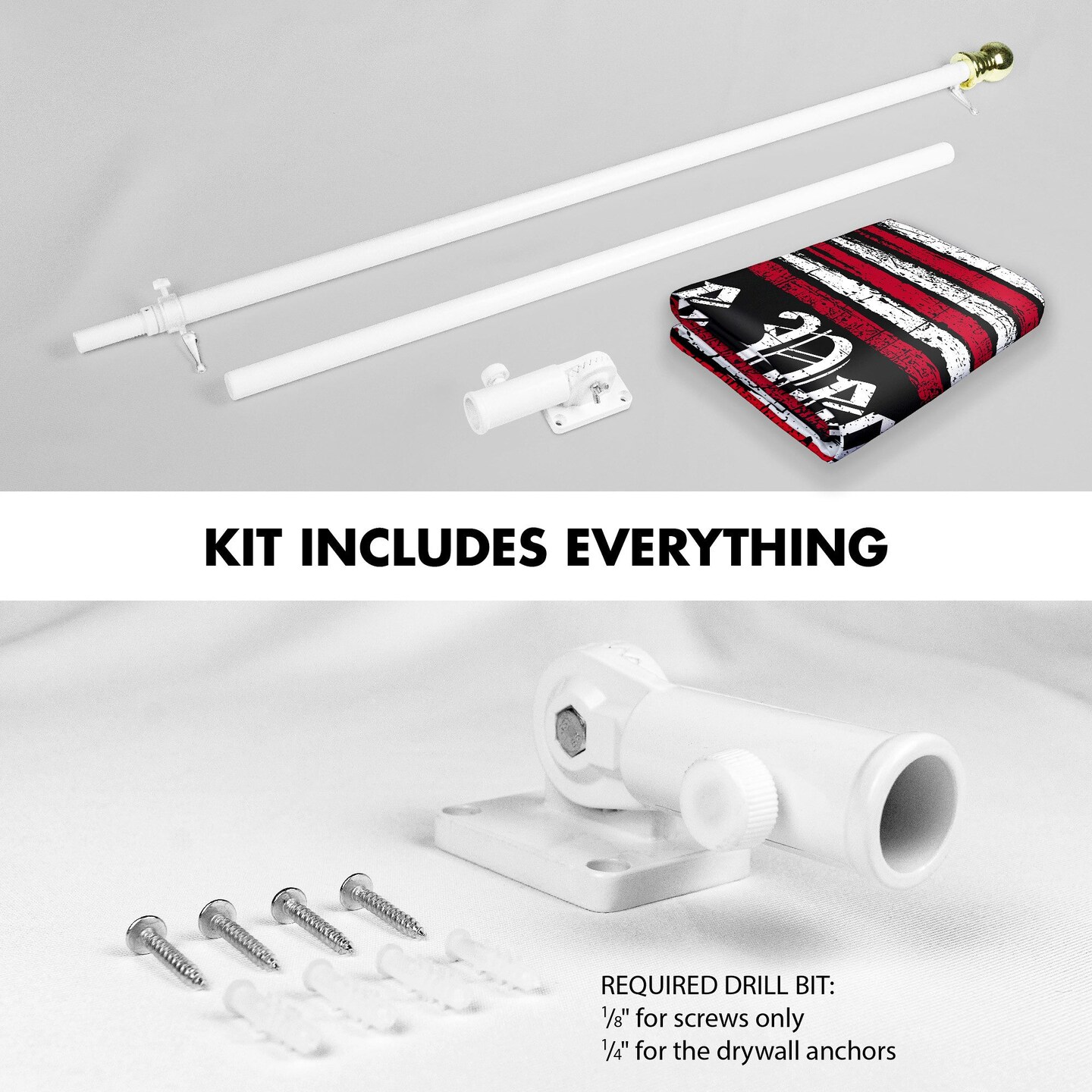 G128 Combo Pack: 6 Ft Tangle Free Aluminum Spinning Flagpole (White) &#x26; We the People American Flag 3x5 Ft, LiteWeave Pro Series Printed 150D Polyester | Pole with Flag Included
