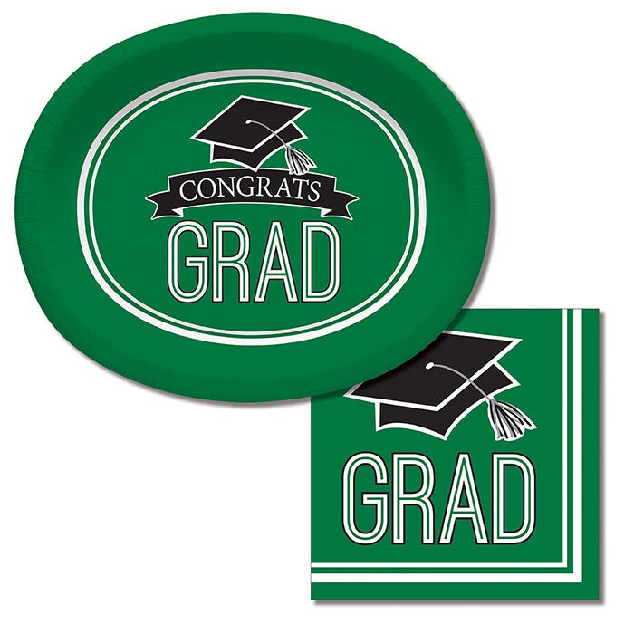 Green Graduation Paper Oval Platters, 10&#x22; X 12&#x22; (8/Pkg)