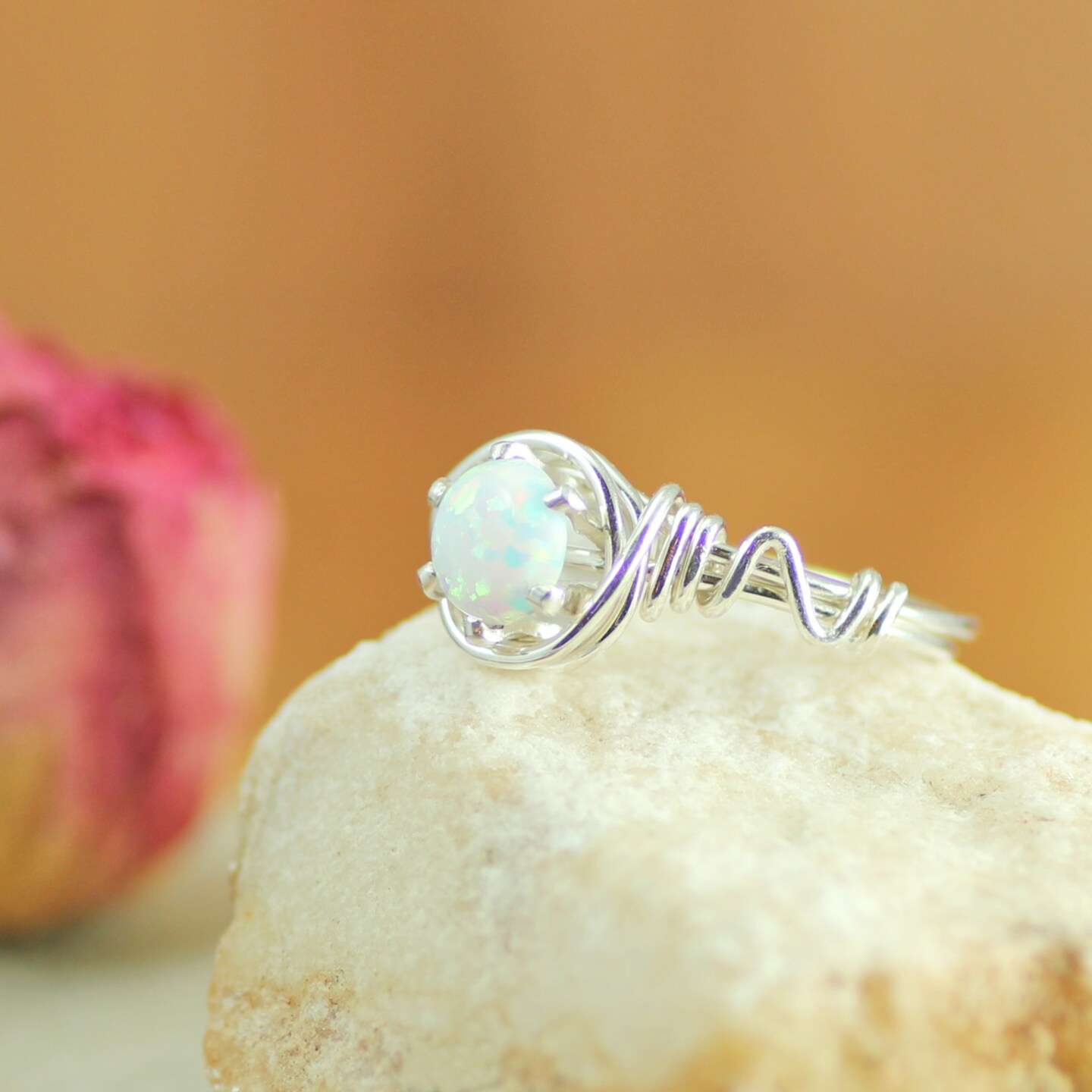 Opal Dainty Ring Handmade for October Birthstone in Sterling Silver, Engagement or Promise Jewelry Ring product 2