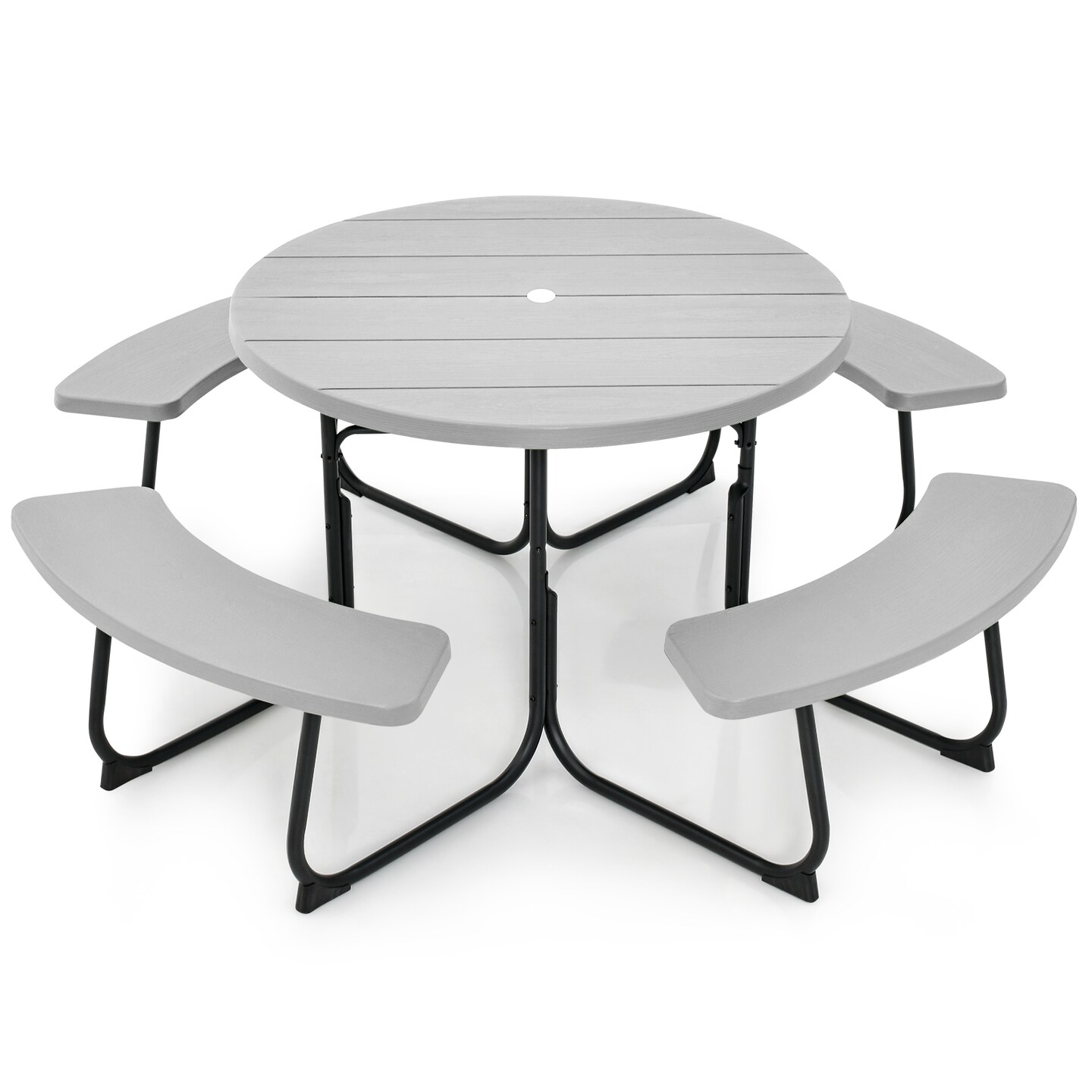 8-person Outdoor Picnic Table And Bench Set With Umbrella Hole