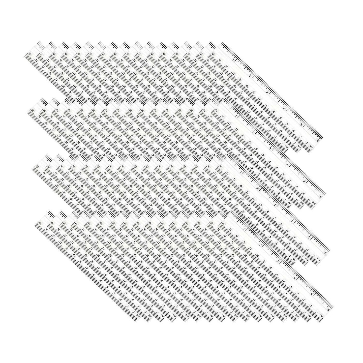 Plastic Ruler, 6&#x22;, Inches/Metric, Clear, Pack of 48