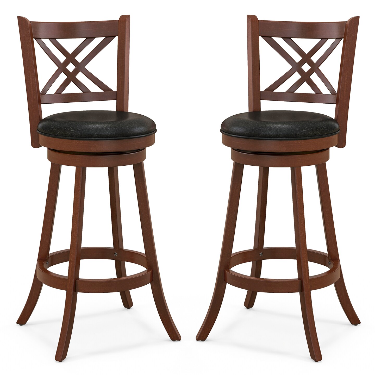 360° Swivel Upholstered Barstools Set Of 2 With Back And Footrest