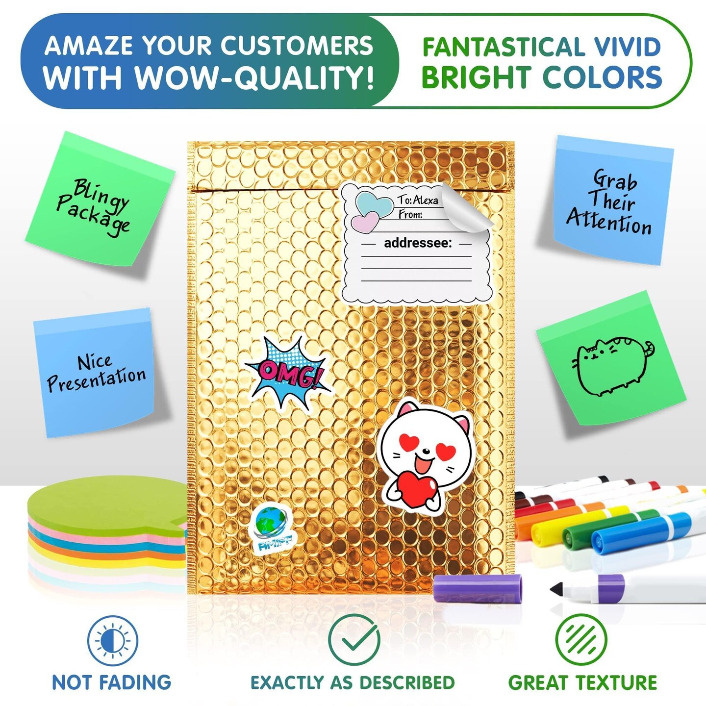 AMZ Gold Metallic Bubble Mailers 6 x 9 Pack of 25 Poly Bubble Mailers 6x9 Gold Envelopes Bubble Padded Metallized Bubble Mailer Stylish Cute Bubble Mailers Shiny Gold Poly Mailers