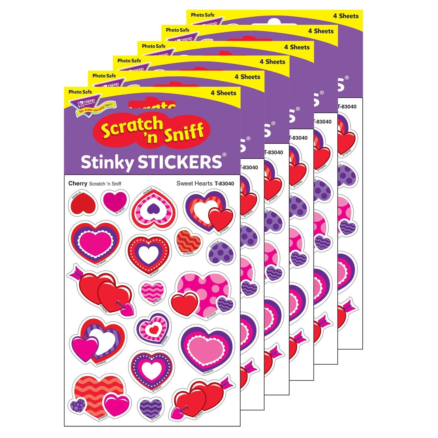 Sweet Hearts/Cherry Mixed Shapes Stinky Stickers&#xAE;, 72 Per Pack, 6 Packs