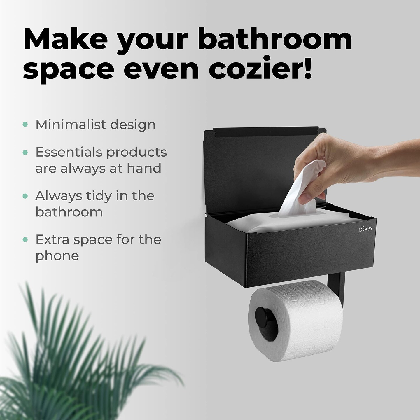 Black Toilet Paper Holder with Storage Adhesive or Screw Wall Mounted Flushable Wipes Dispenser & Storage Fits Any Bathroom Toilet Paper Roll Holder with Shelf Keep Your Wet Wipe Hidden