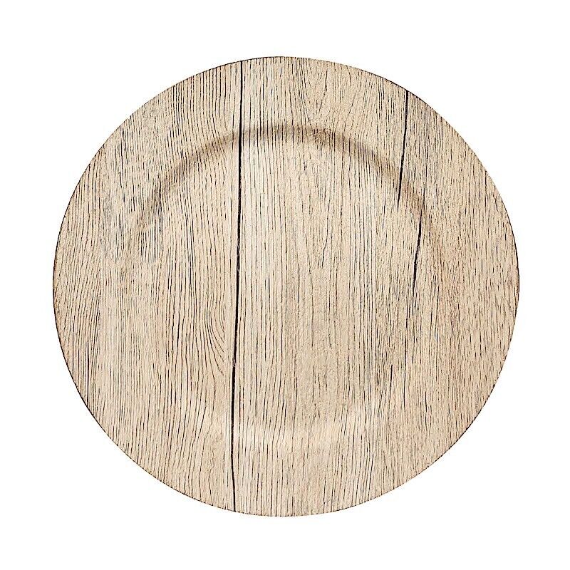 NATURAL 6 Round 13&#x22; Rustic Faux Wood Plastic CHARGER PLATES