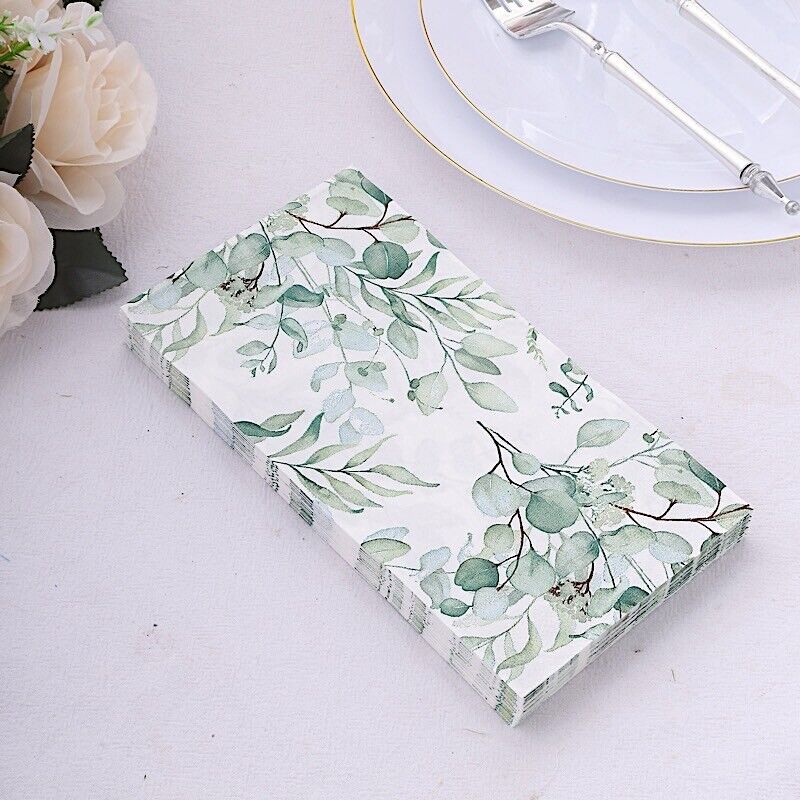 20 White 2 Ply Disposable Dinner Paper NAPKINS Green Leaves