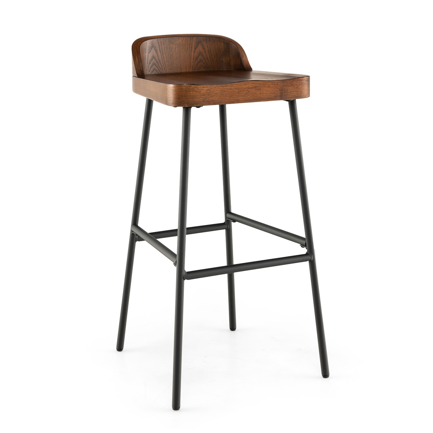Set Of 1/2 29 Inch Industrial Bar Stools With Low Back And Footrests-1 Piece