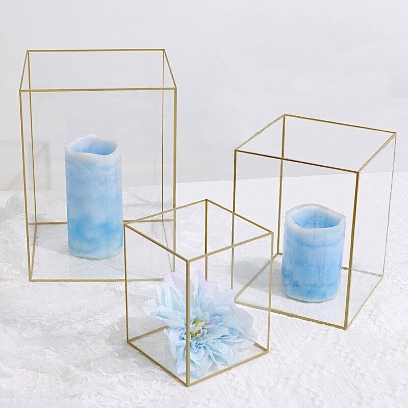 3 Gold Clear Acrylic Metal Frame CANDLE HOLDERS