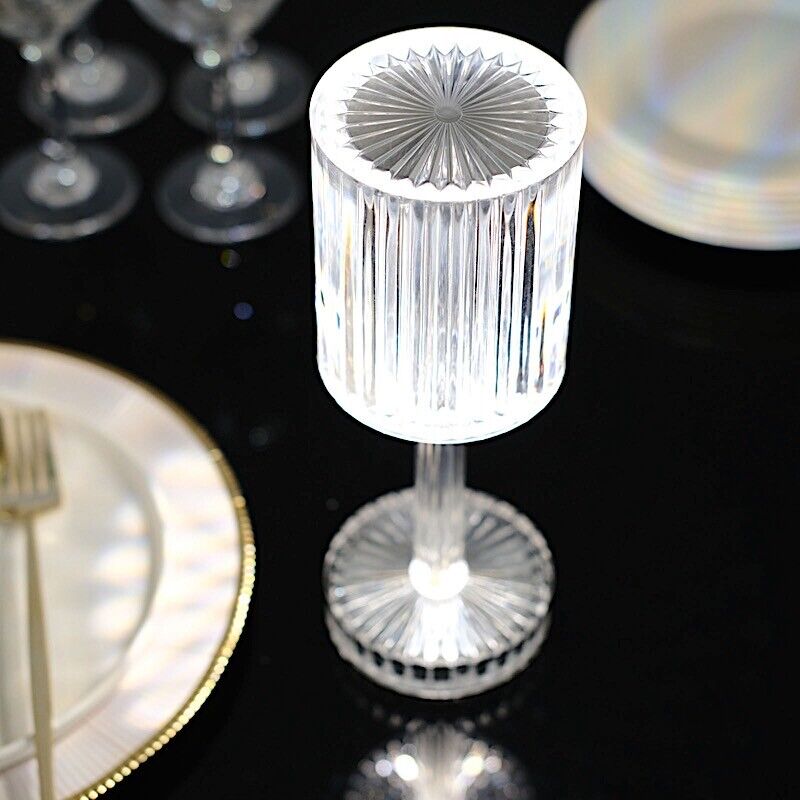 Clear 10" Acrylic Crystal TABLE LAMP Cylinder USB Rechargeable LED Light