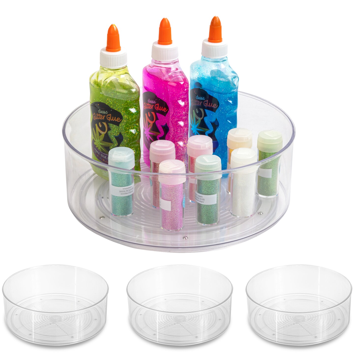 Smart Design Set of 4 Turntable Lazy Susan Spinning Organizer - 9 inch - Clear