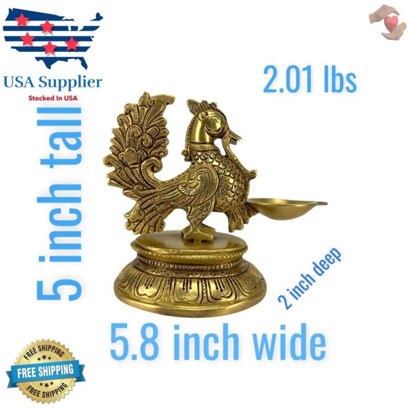 Brass Peacock Diya Annam Deepak Idol Oil Lamp Deepam with Base for Home Temple Mandir Office Diwali Decoration Kathu Vilakku Puja Diya - Deepawali Housewarming Return Gift