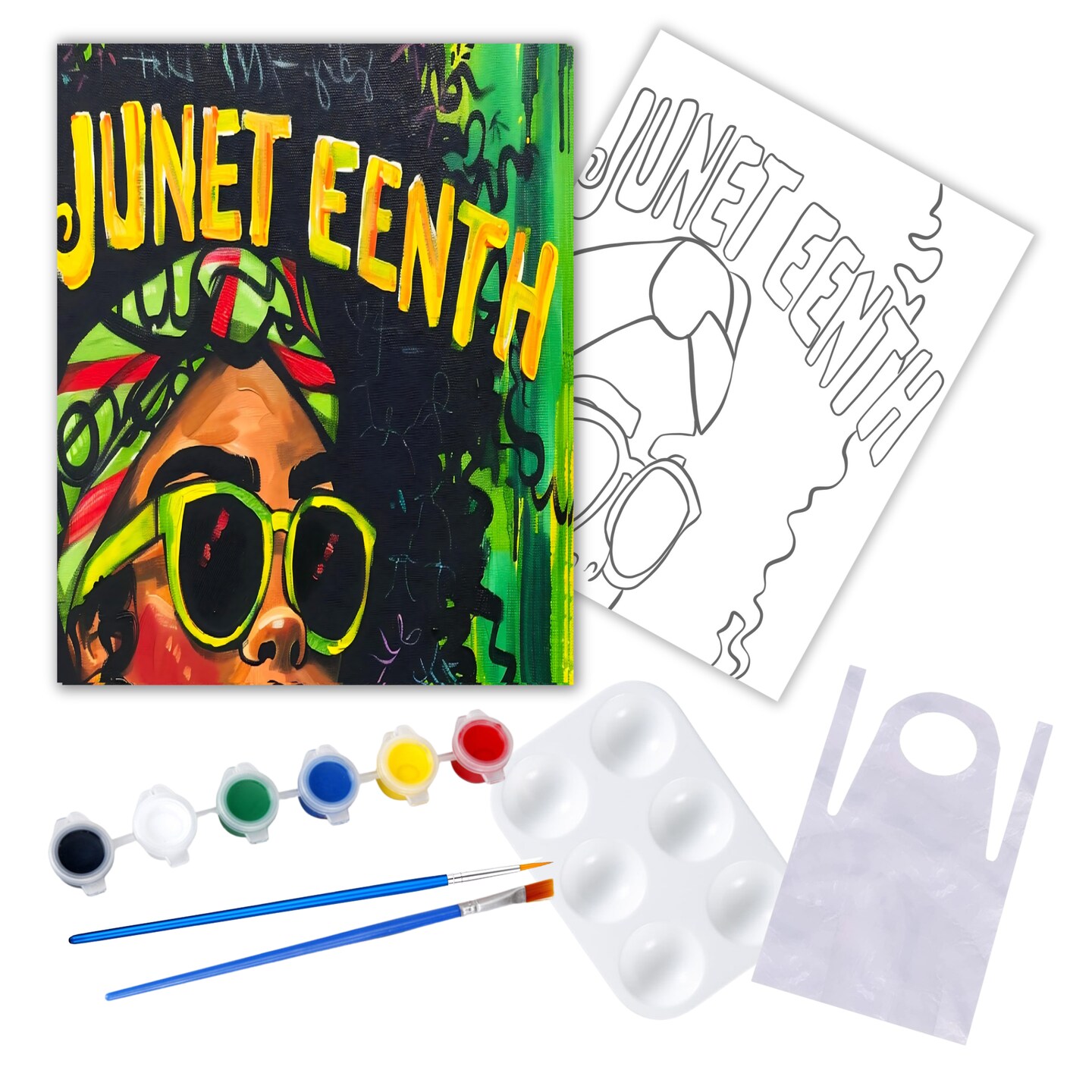 Juneteenth &#x22;Afro Shades&#x22; DIY Canvas Art Kit, Adult Beginner, Acrylic Paint Size 11x14 inch
