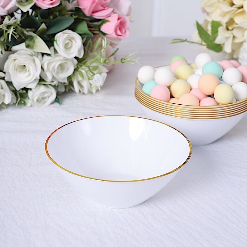 24 White Disposable Plastic Dessert Ice Cream BOWLS Gold Trim