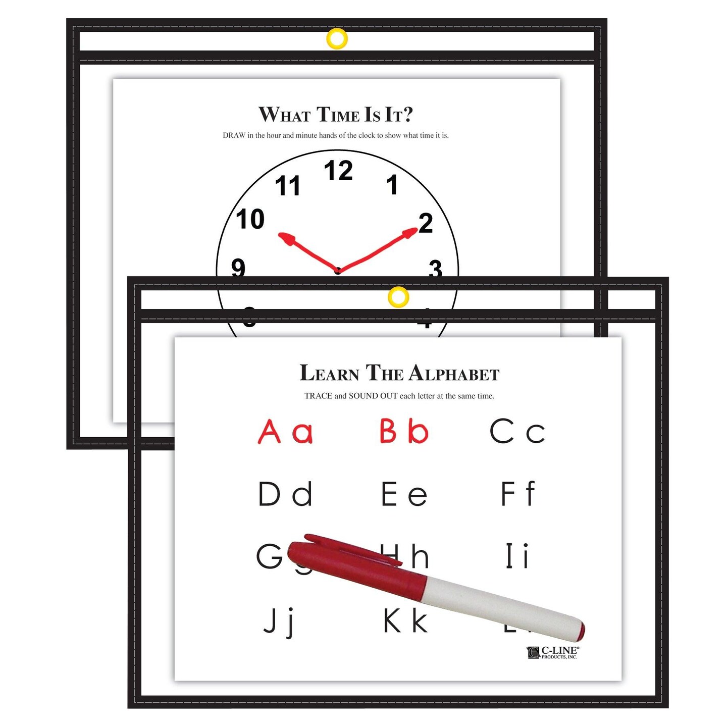 Reusable Dry Erase Pockets - Study Aid, Black, 12&#x22; x 9&#x22;, Pack of 10