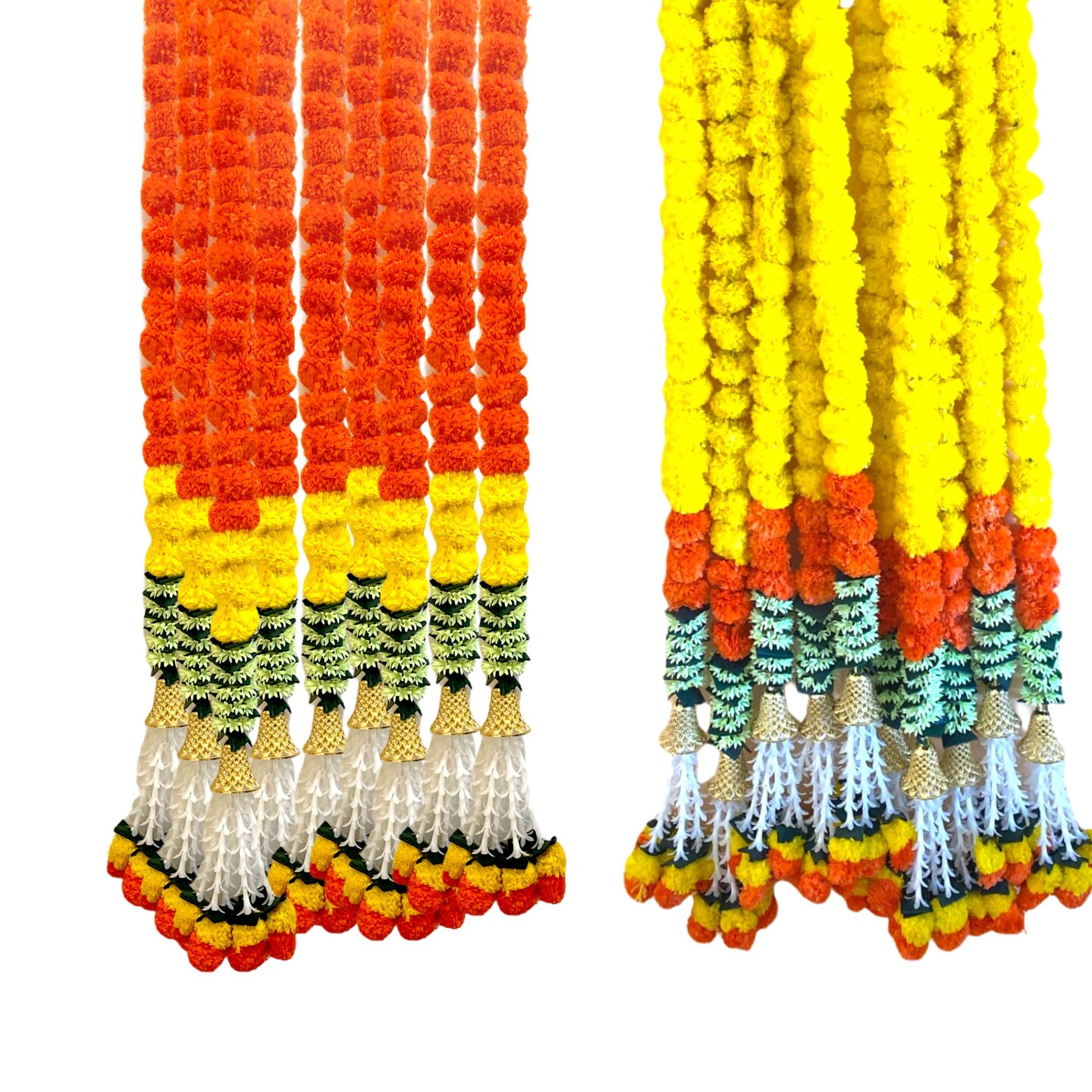 2 Strings Artificial Marigold Flowers Garland for Home, Party Door Hanging Diwali Decorations Day of the Dead Dia De Los Muertos Ofrenda Halloween Marygold Traditional Indian Theme Decor