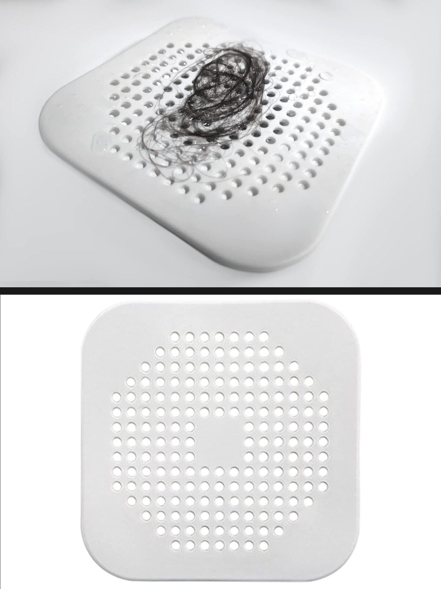 1 Pcs White Rubber Silicone Square Sink Strainer Bathroom – Best Protection Flat Strainer Stopper with Suction Cups Filter Shower Drain Cover Stall Bathrub Hair Catcher Drain Covers