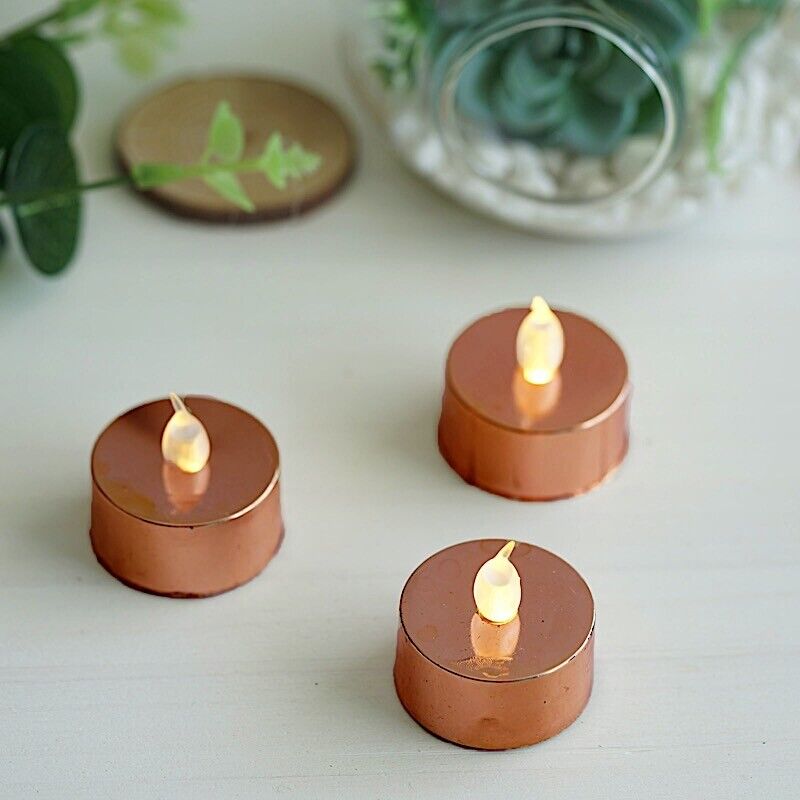 METALLIC ROSE GOLD 12 LED Tealight Candles Lights