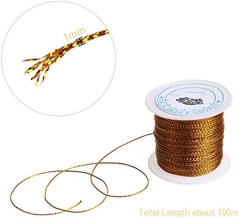 1mm Spool Gold Metallic Cord Tinsel String Jewelry Braided Thread, Total Length 109 Yards/ 328 Feet (Gold)