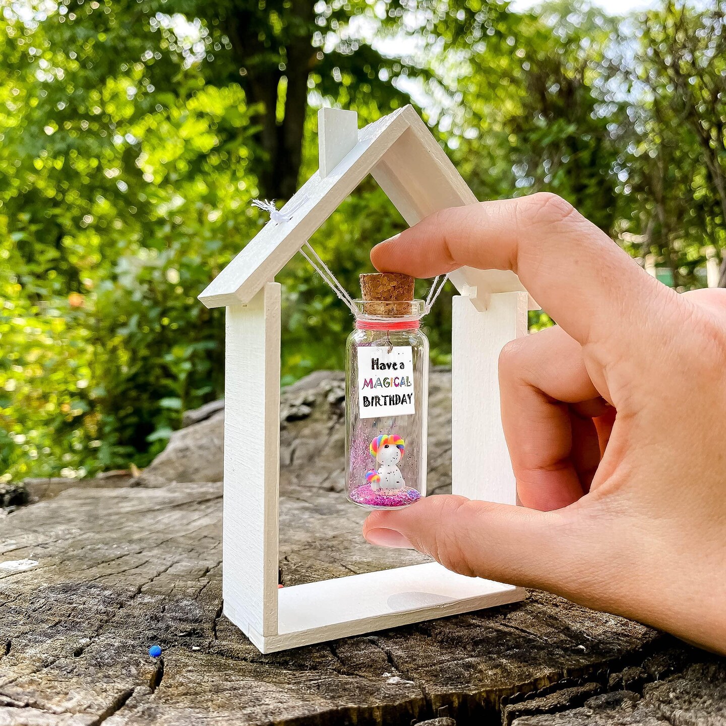 Unique Birthday Gifts for Him and Her   Cute and Funny Bday Presents for Men and Women   Gift for Mom Dad Family (Rainbow Unicorn   Have a Magical Birthday Message Bottle in Wooden Frame)