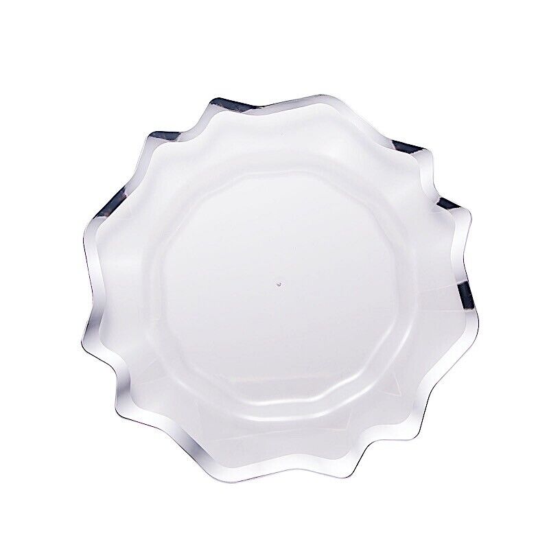6 CLEAR SILVER 13&#x22; CHARGER PLATES Round Scalloped Trim