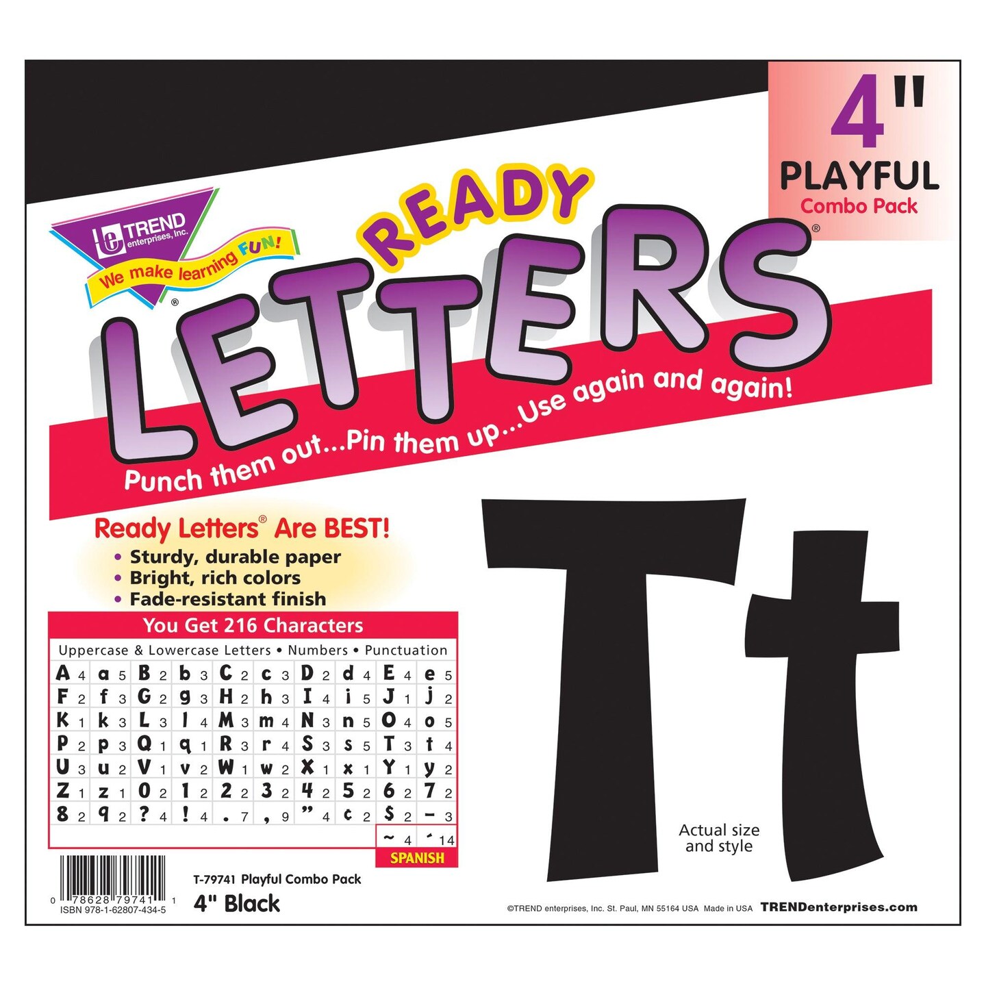Black 4&#x22; Playful Combo Ready Letters&#xAE;, 3 Packs