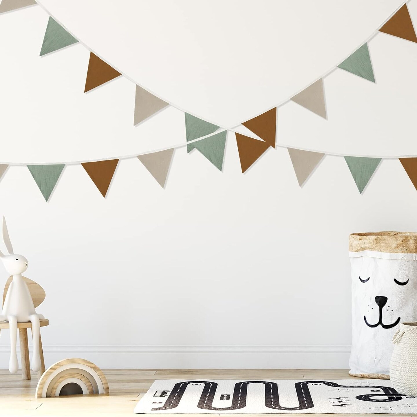 17 ft Pennant Banner Flags, 2 Pcs Nursery Garland Triangle Bunting Flag Baby Banner for Nursery Decor Baby Birthday Boho Wedding Shower Party Event, Each 8.5 ft(Retro Color)