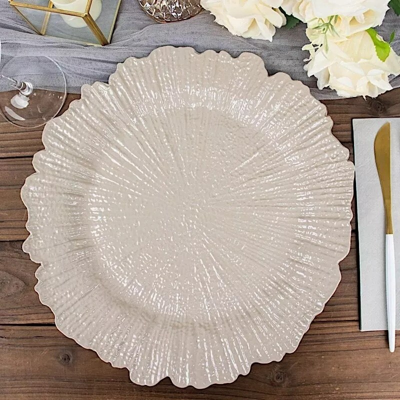 6 TAUPE 13&#x22; Round Textured Charger Plates Wedding Party Dinner