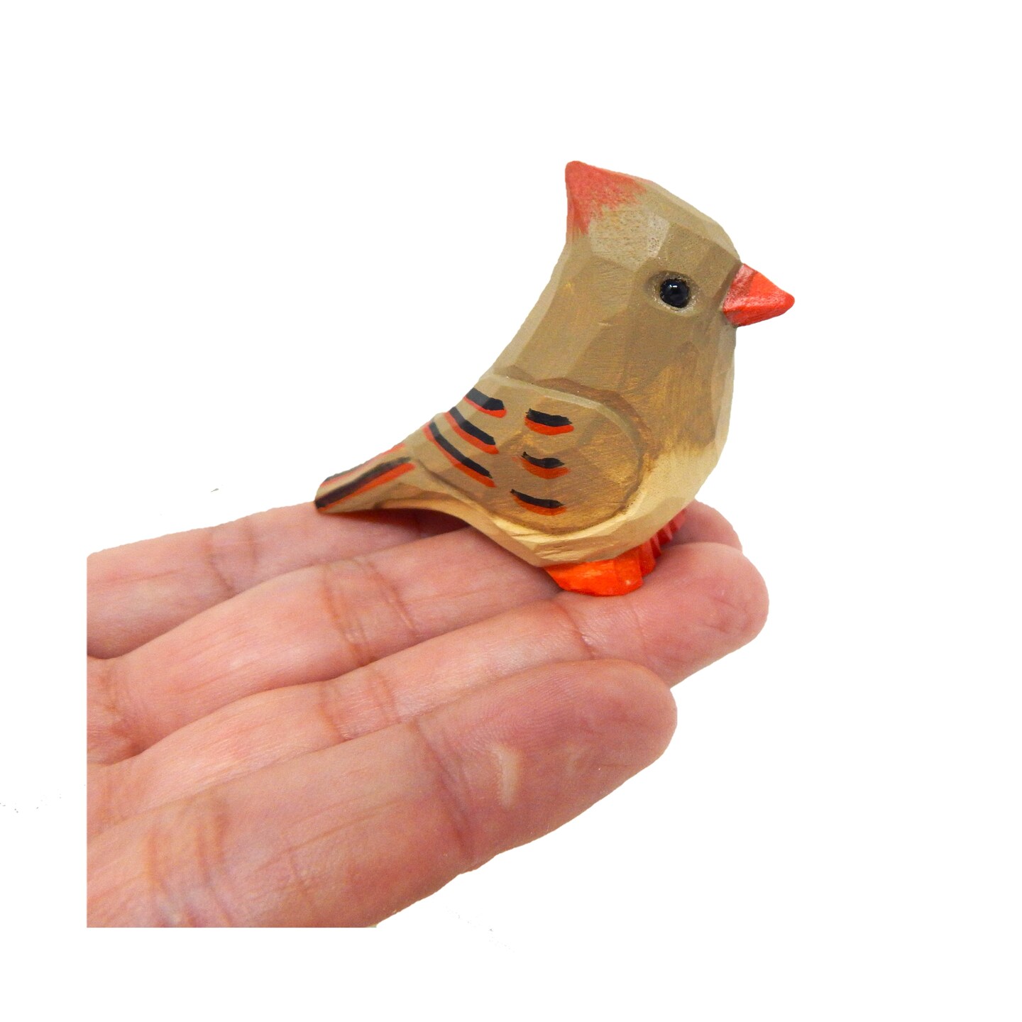 Female Cardinal - Wood Figurine Miniature Garden Statue Red Bird Art ...