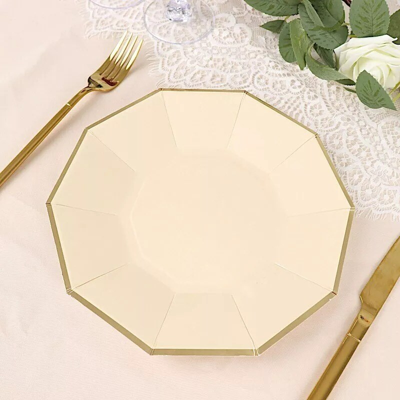 25 BEIGE 9&#x22; Decagon Salad Dinner Paper Plates Disposable Tableware