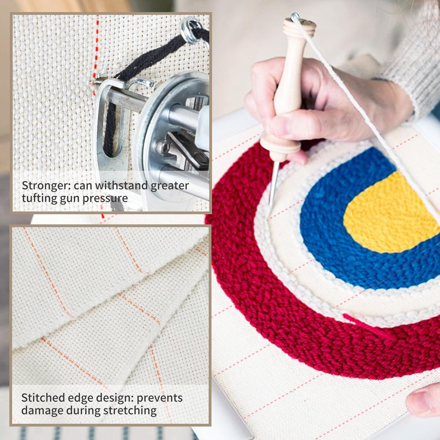 Primary Tufting Cloth for Rug Tufting with Marked Lines, Monks Cloth for Punch Needle for Most Tufting Frame