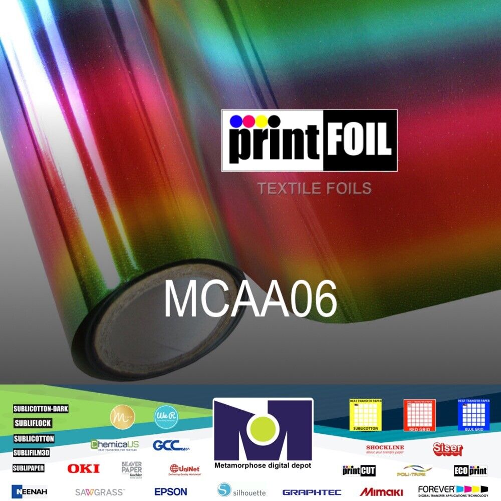 PrintFOIL Metallic Foil Heat Transfer Rainbow Iron On 12" X 25ft for HTV Vinyl for DIY Tshirt,Bags,Garments