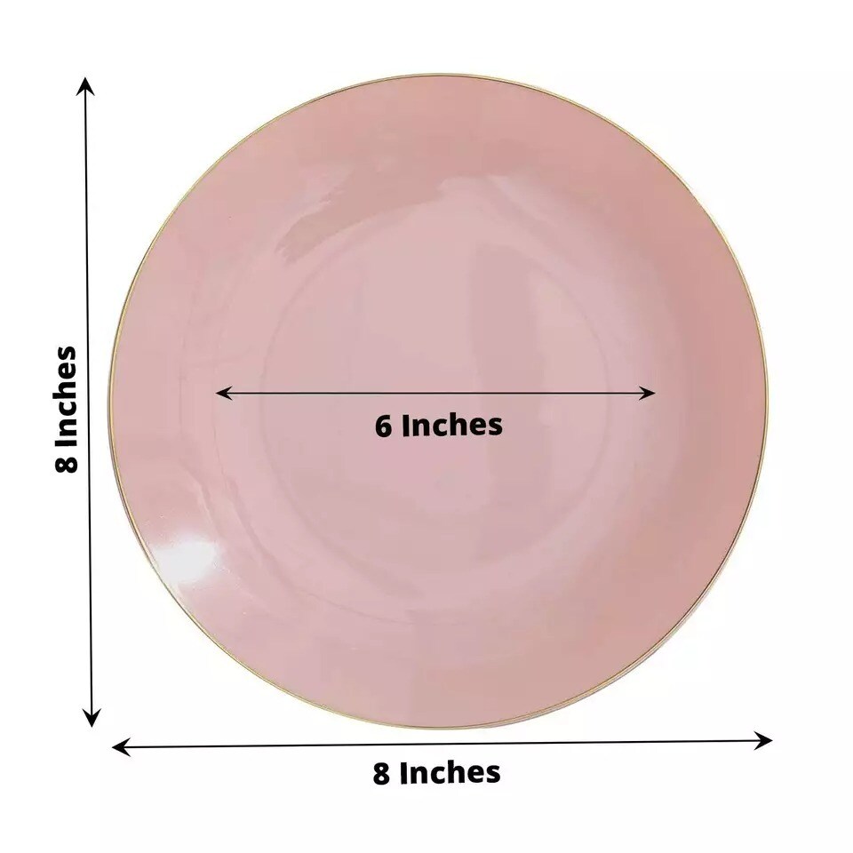 DUSTY ROSE 10 Glossy 8&#x22; Round Plastic Salad PLATES Gold Rim
