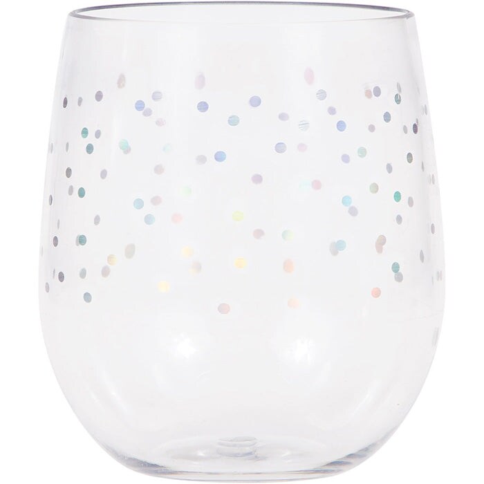 Iridescent Dots Plastic Stemless Wine Glass By Elise