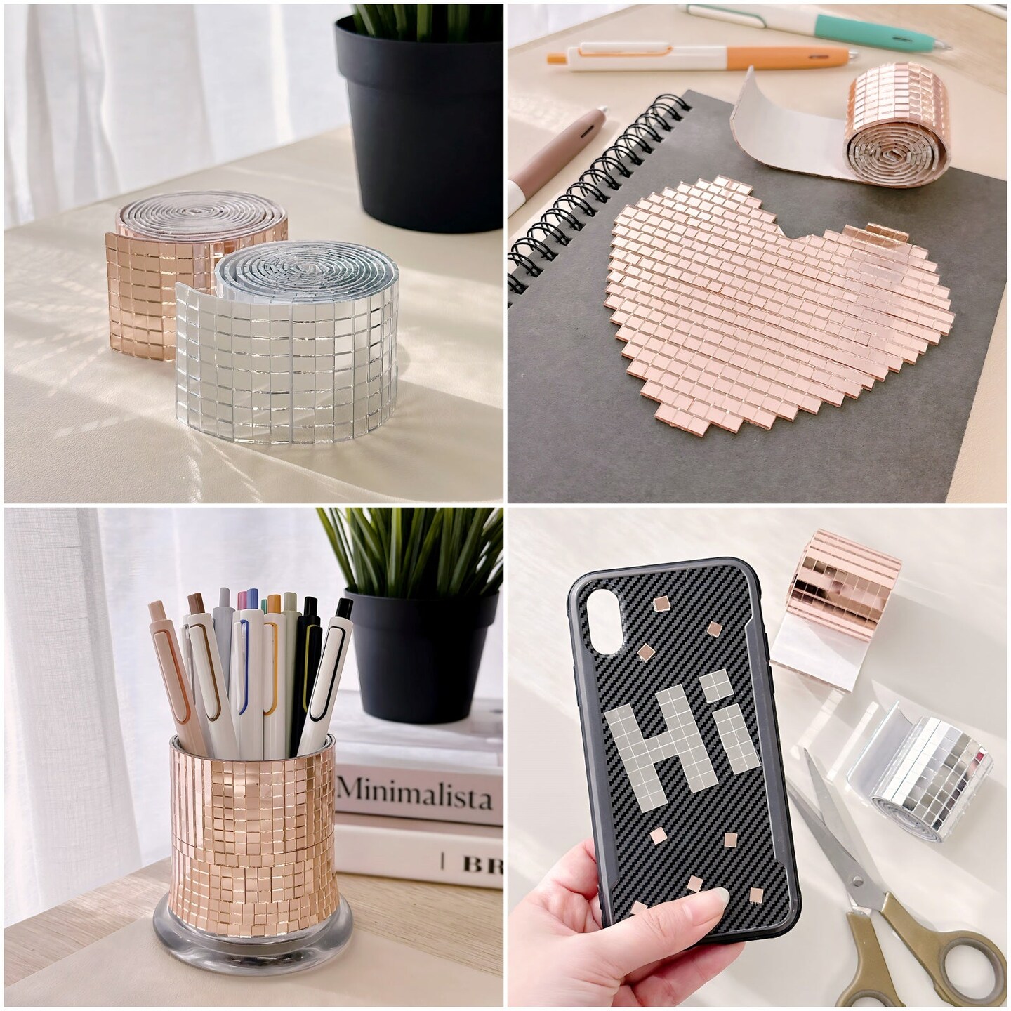 Wrapables 5mm x 5mm Self Adhesive Mosaic Glass Mirror Tile Stickers, 1960pcs for Arts and Crafts, Home Decoration, Rose Gold