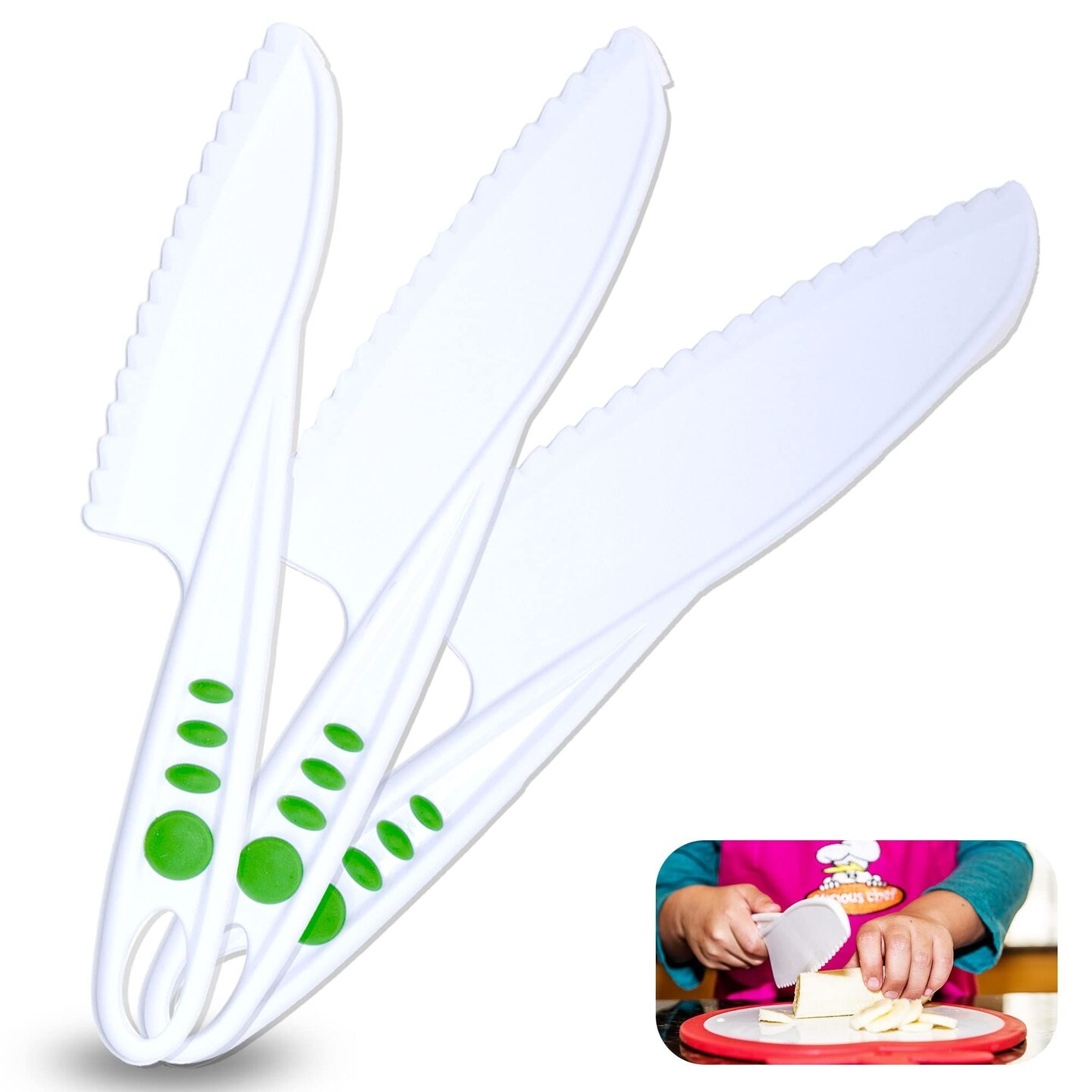 Curious Chef 3-Piece Nylon Knife Set for Kids, Dishwasher Safe Tools, Made with BPA-Free Plastic, Real Kitchen Kit