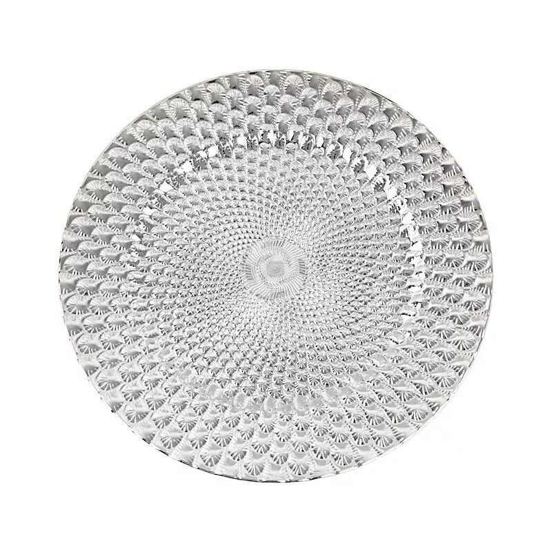SILVER 6 Round 13" Peacock Pattern Plastic CHARGER PLATES