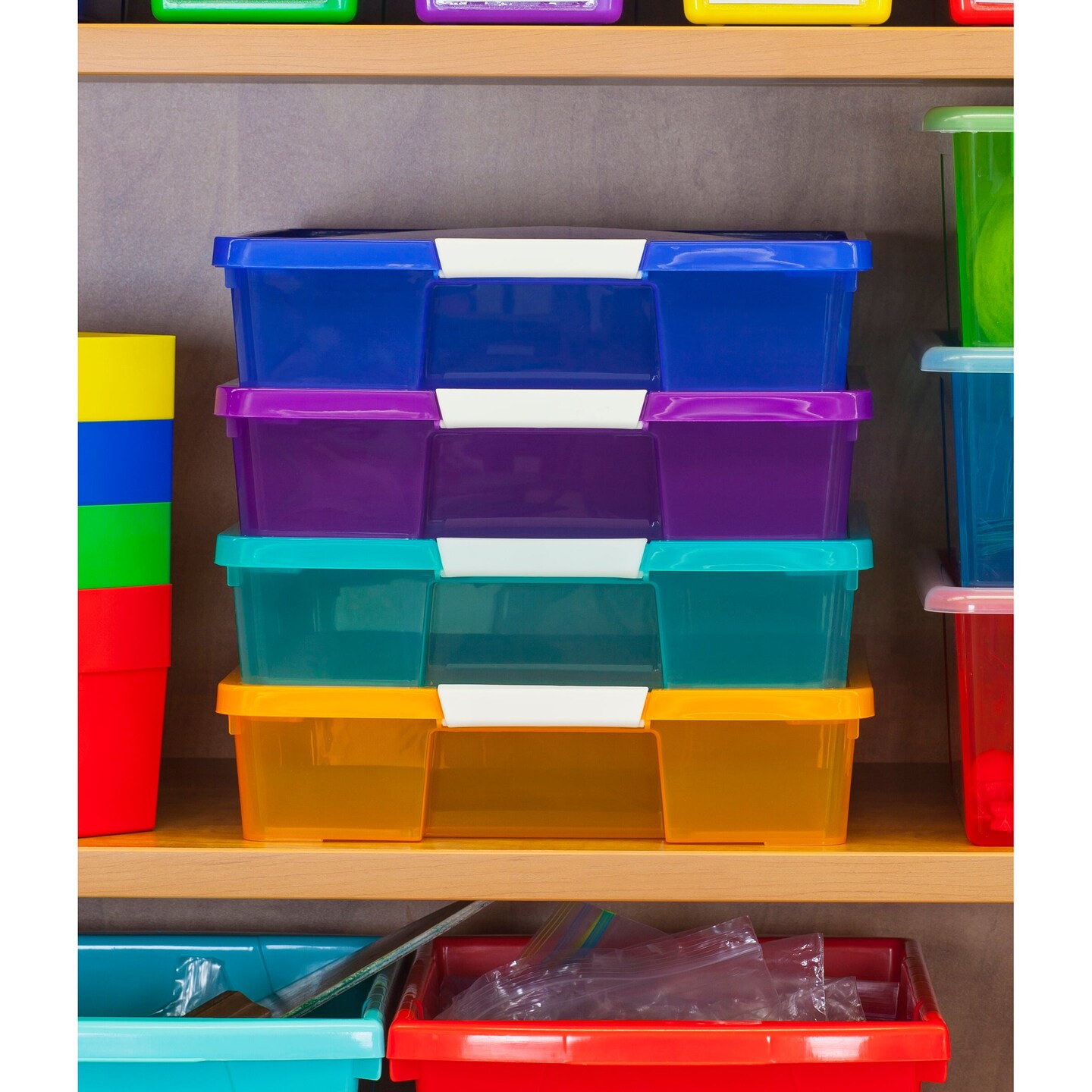 Stack &#x26; Store Box Craft Organizer, Assorted Colors, 5-Pack