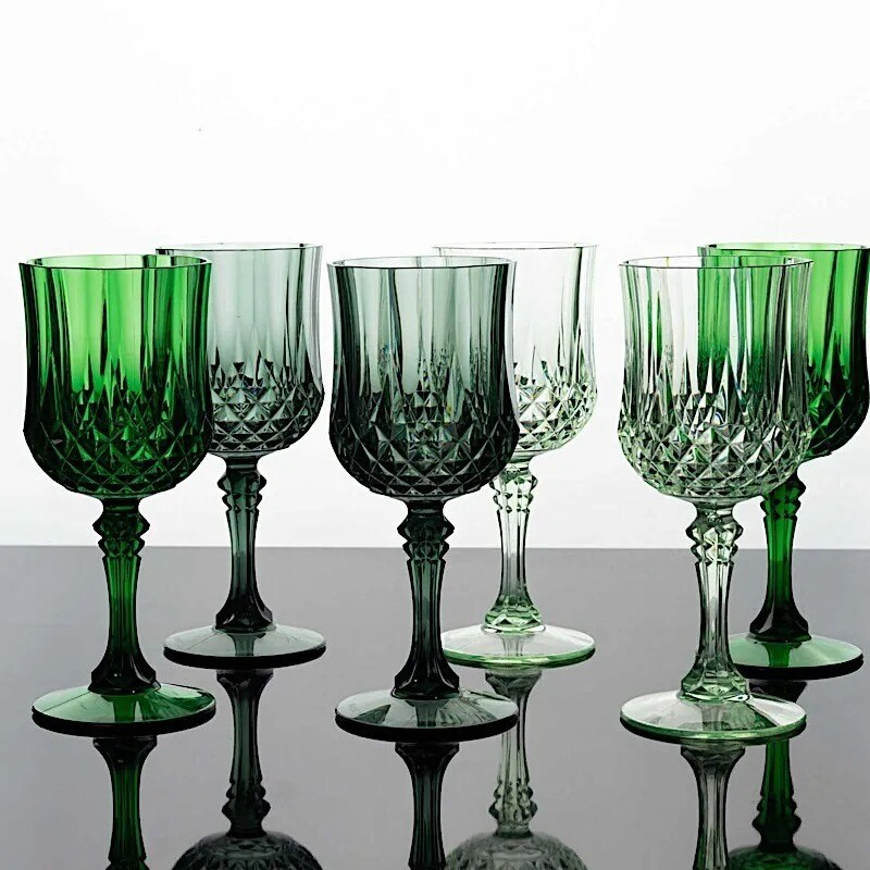 ASSORTED GREEN 6 Plastic 8 oz Crystal Cut Goblets WINE GLASSES