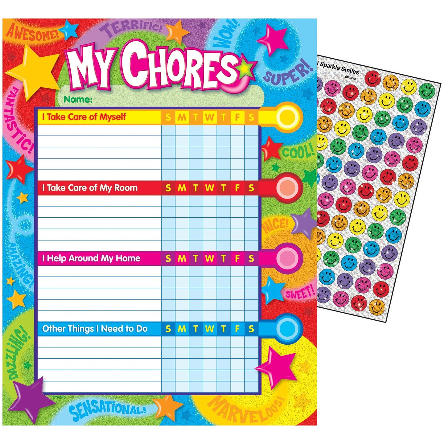 Praise Words &#x27;n Stars Chore Charts, 25 Sheets Per Pad, Pack of 3