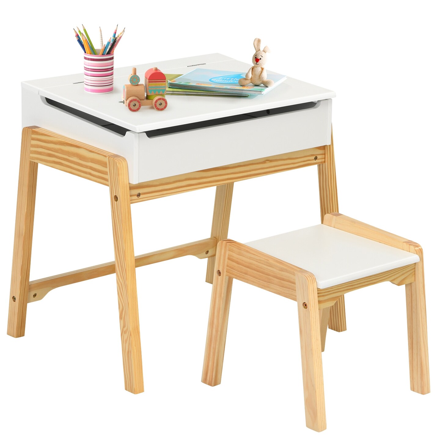 Children Activity Art Study Desk And Chair Set With Large Storage Space For Kids Homeschooling