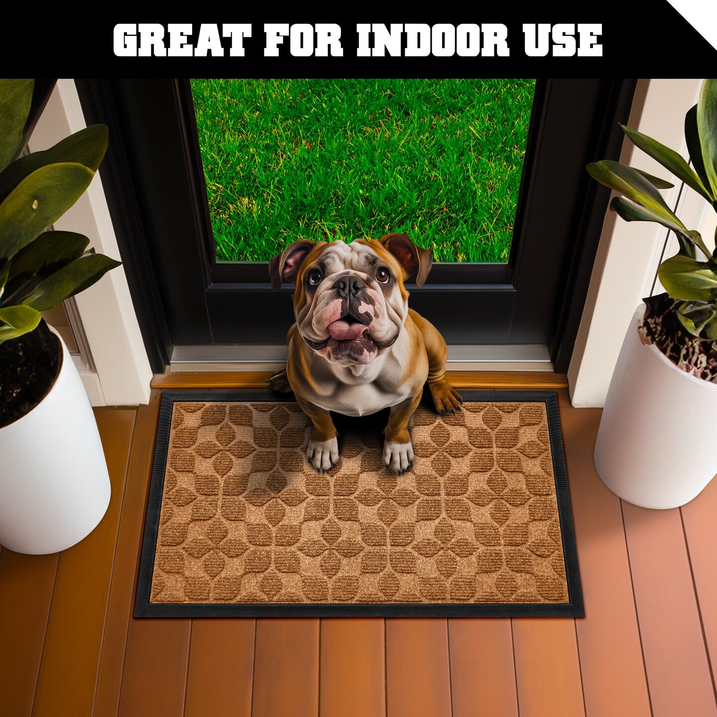 G128 Home Entrance Brown Geometric Floral Pattern Door Mat | 23x35 In | Thick Absorbent Natural Rubber Non Slip, Indoor/Outdoor, Easy Clean, Welcome Mats for Front Door/Patio/Garage