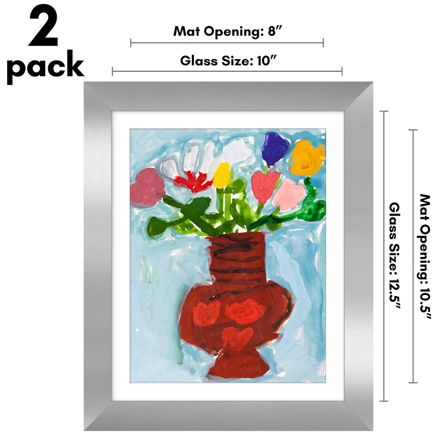 Americanflat 10x12.5 Kids Art Frame - Set of 2 - 8.5x11 with Mat or 10x12.5 without Mat - Kids Artwork Frame - Magnetic Frame Closure - Shatter Resistant Glass - Hanging Hardware