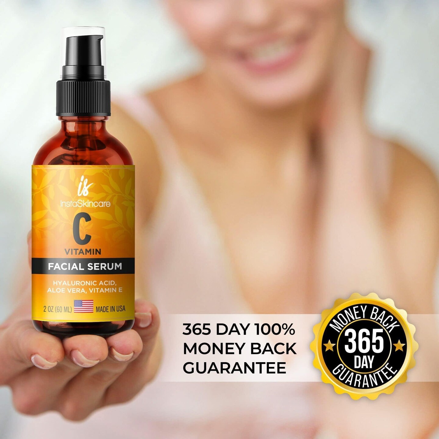 DOUBLE SIZED (2Oz) Vitamin C Serum for Face with Hyaluronic Acid and Vitamin E   Brightening Face Serum   Natural Anti Aging Serum with Antioxidants   Reduce Fine Lines and Wrinkles   Paraben and Fragrance Free