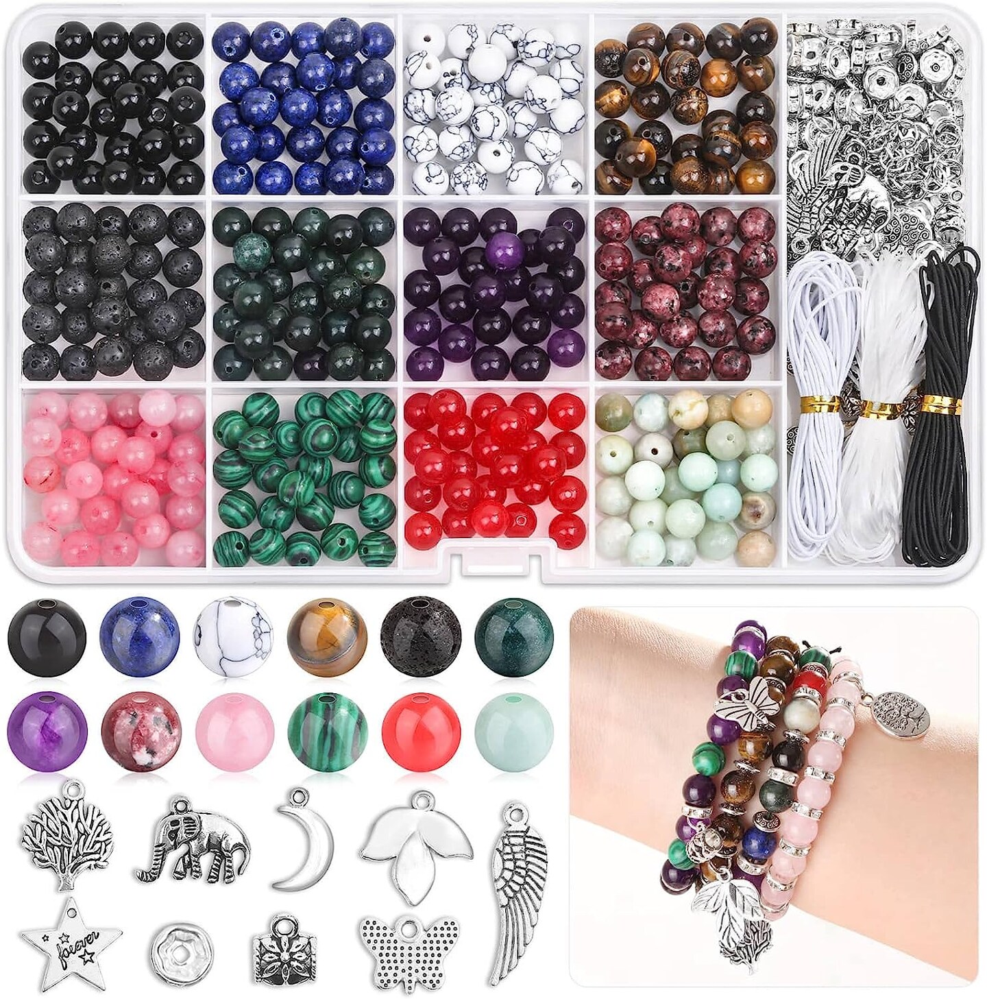 473Pcs Stone Jewelry Making Kit Crystal Stone Bracelet Making Kit for Adults, Crystal Natural Stone Healing Beads for Jewelry Making, Bracelet Making