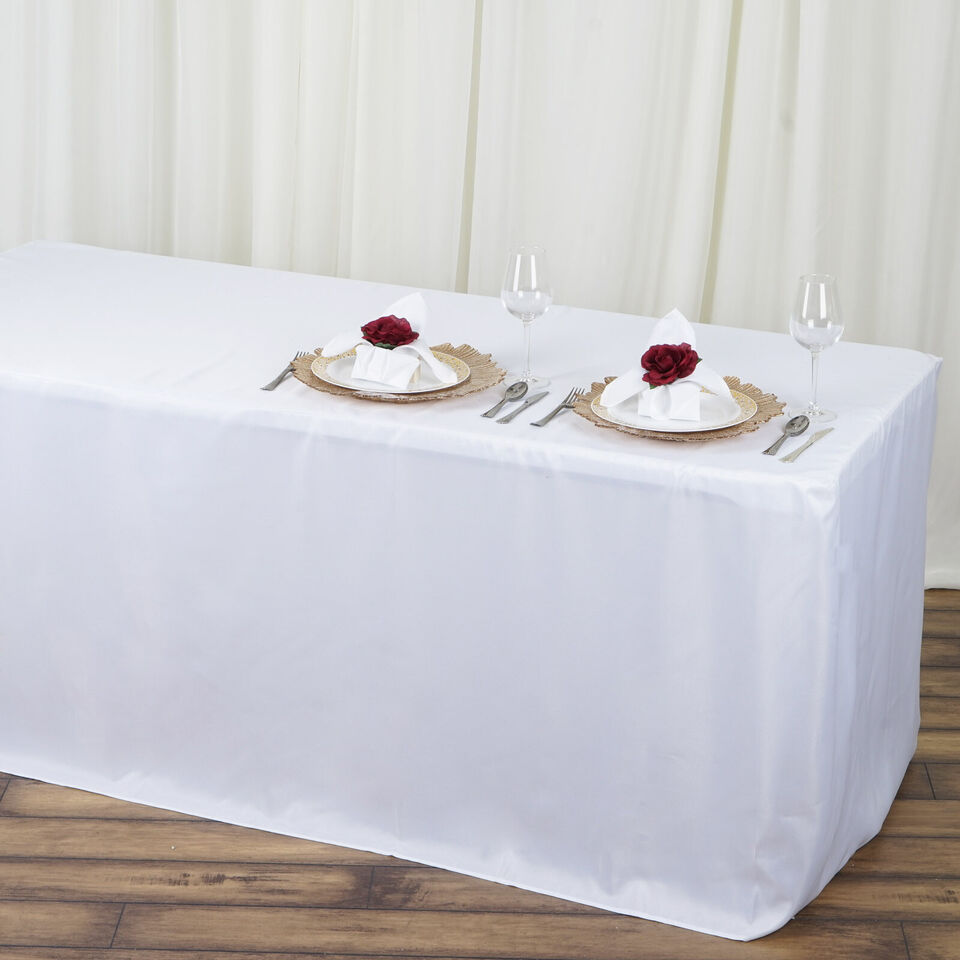 4 ft WHITE FITTED POLYESTER TABLE COVER Tablecloth